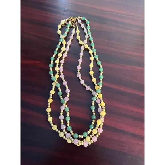 Beaded Necklaces Lot of 3 Yellow Green Pink Gold Tone Spacers - Picture 1 of 7